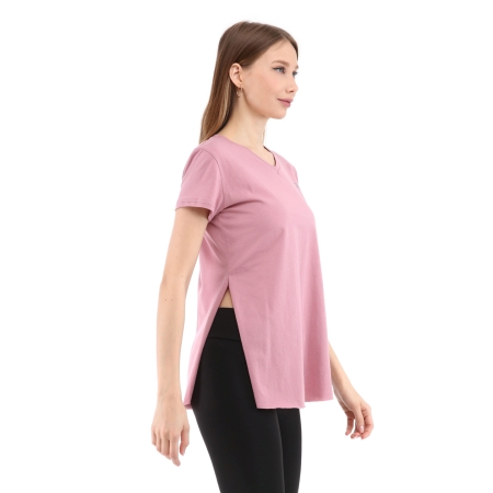 Raru Cotton V-Neck T-Shirt FRAGUM Pink - 3