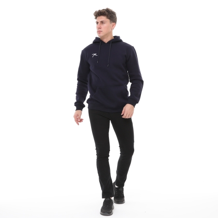 Raru Erkek Pamuklu Kapüşonlu Kalın Basic Sweatshirt LEPIDUS LACİVERT - 5