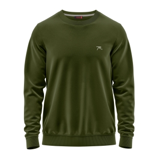 Raru %100 Pamuk Bisiklet Yaka Unisex Basic Sweatshirt AUDAX HAKİ - RARU