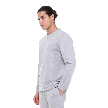 Raru Pamuklu Bisiklet Yaka Basic Sweatshirt PORTA GRİ MELANJ - 2