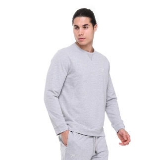 Raru Pamuklu Bisiklet Yaka Basic Sweatshirt PORTA GRİ MELANJ - 3