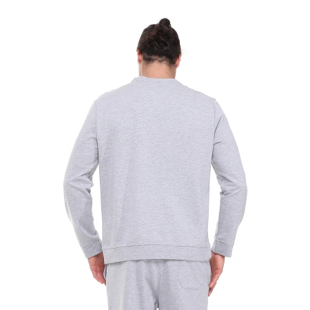 Raru Pamuklu Bisiklet Yaka Basic Sweatshirt PORTA GRİ MELANJ - 4