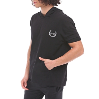 Spqr Cotton Short Sleeved Hoodie NEPTUNE Black - RARU