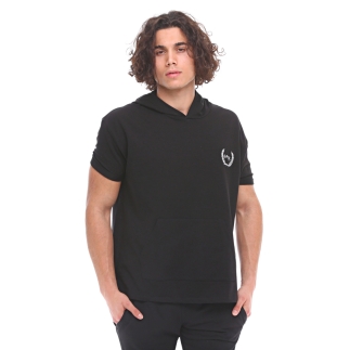 Spqr Cotton Short Sleeved Hoodie NEPTUNE Black - RARU (1)