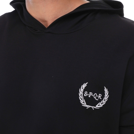 SPQR Pamuklu Kapüşonlu Kısa Kollu Sweatshirt NEPTUNE SİYAH - 4